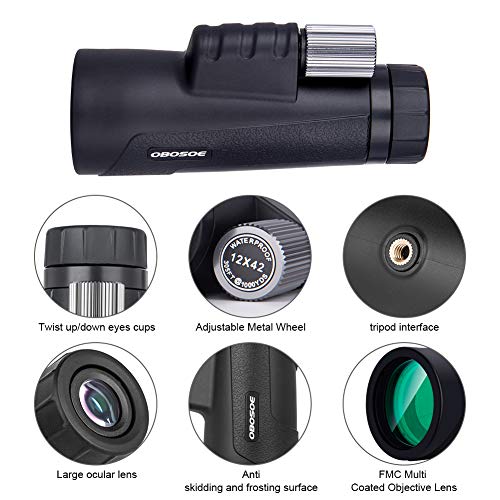 Monocular Telescope, 12 X 42 HD Compact Monocular with Phone Adapter and Metal Tripod, Waterproof Fog-Proof BAK4 Prisms Scope for Adults Bird Watching, Hunting, Camping,Traveling - Thumbnail 4