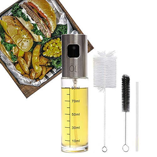 Olive Oil Sprayer Mister Spritzer for Cooking Air Fryer Oil Dispenser Bottle with Bottle Brush and Replace Tube for Vinegar Soy Sauce Mini Kitchen Gadgets for BBQ,Making Salad, Baking, Grilling