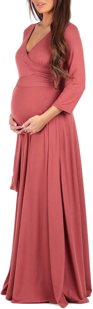 Mother Bee Maternity Faux Wrap Maternity Dress with Adjustable Belt for Baby Shower Or Casual Wear at  Women’s Clothing store