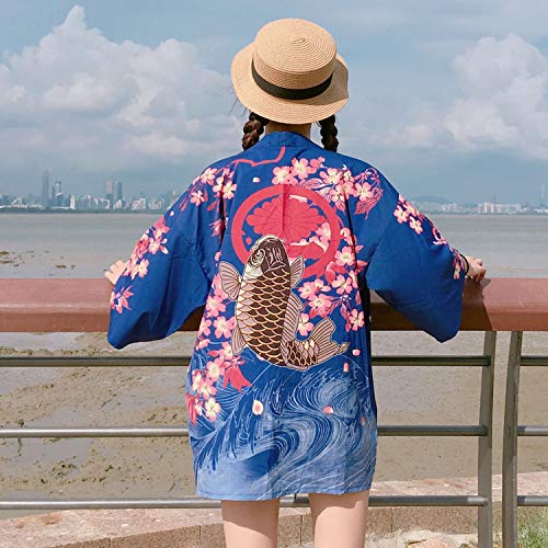 Japanese Traditional Costumes Sakura Kimono Cardigan Man Womanr'S Beach Robe Bushido,White,XXL