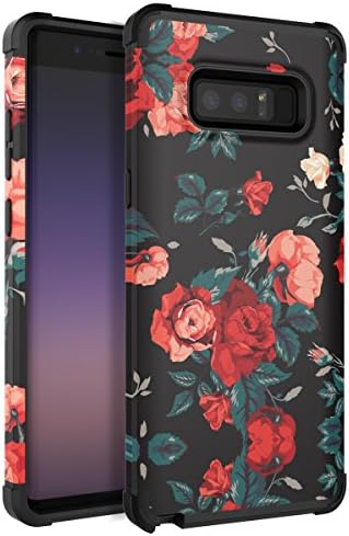 AugeCase Samsung Galaxy Note 8 Slim Dual Layer Heavy Duty Protection Rubber TPU Plastic Shock Resistant Anti-Scratch Flower Deisgn Pattern Fit Samsung Galaxy Note 8,Red Flowers