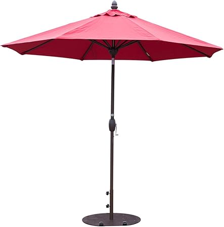 Amazon Com Sorara Sunbrella Patio Umbrella 9 Feet Outdoor Market Table Umbrella With Auto Tilt Crank Umbrella Cover 8 Ribs Canvas Jockey Red Garden Outdoor