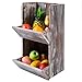 MyGift 2 Tier Rustic Torched Wood Wall Mounted/Freestanding Fruit Produce Storage Bin, Hanging Display Basket