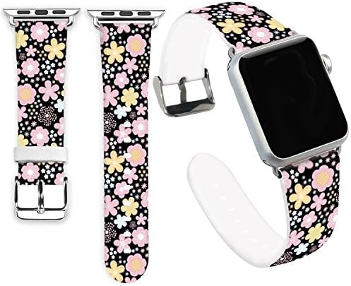 Apple Watch Band 42mm,Jolook Soft Leather Sport Style Replacement iWatch Strap for Apple Watch Series 1 Series 2 42mm Models - Cute Cartoon Flowers