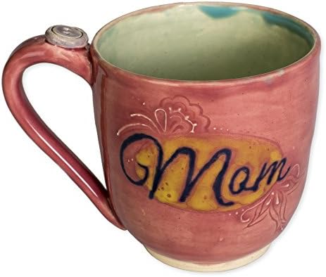 Mom Pink Blue Button Large 16 oz. Handmade Ceramic Coffee Mug