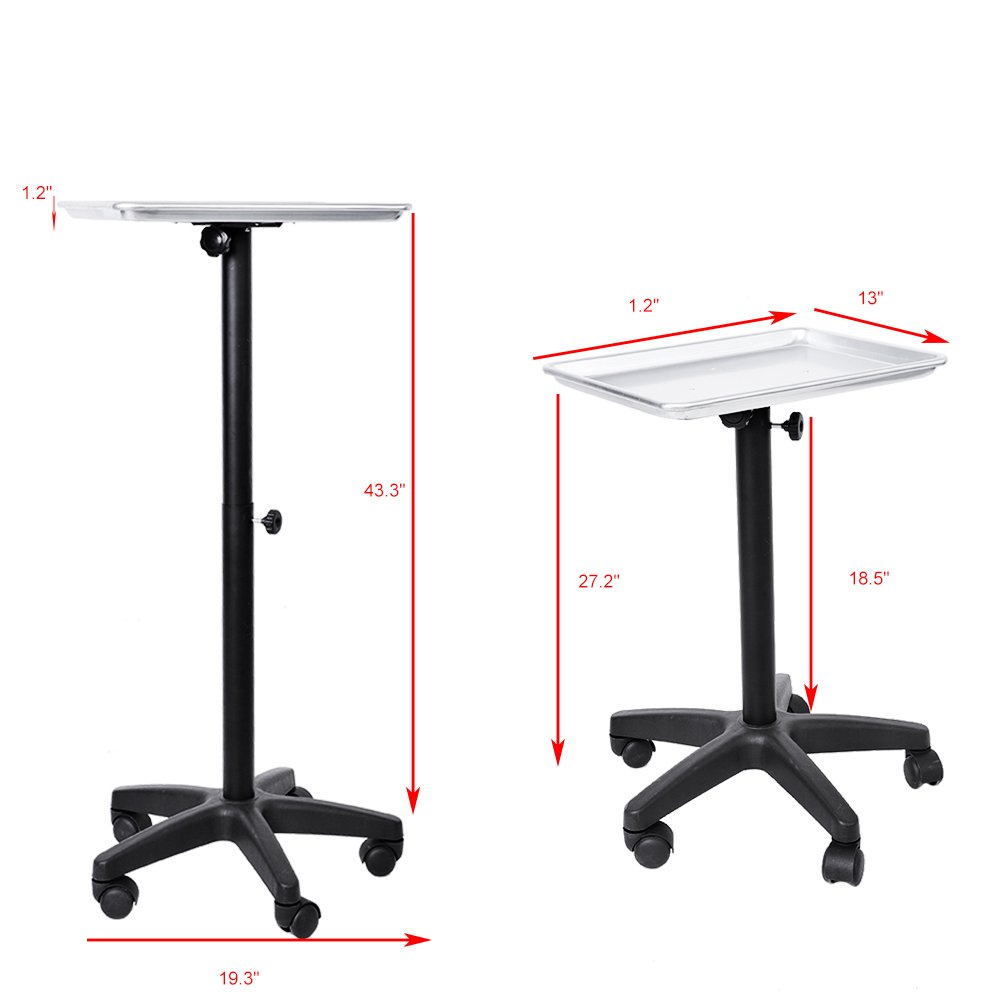 Salon Instrument Tray, Height Adjustable Hairdressing Trolley Cart Aluminium Service Tray with Rolling Wheel for Salon Tattoo Spa Beauty Tool storage: Beauty