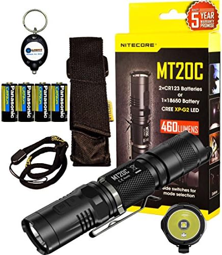 BUNDLE: Nitecore MT20C CREE XP-G2 LED 460 Lumens Tactical Flashlight w/ 4x Panasonic CR123A Batteries and Lightjunction keychain light