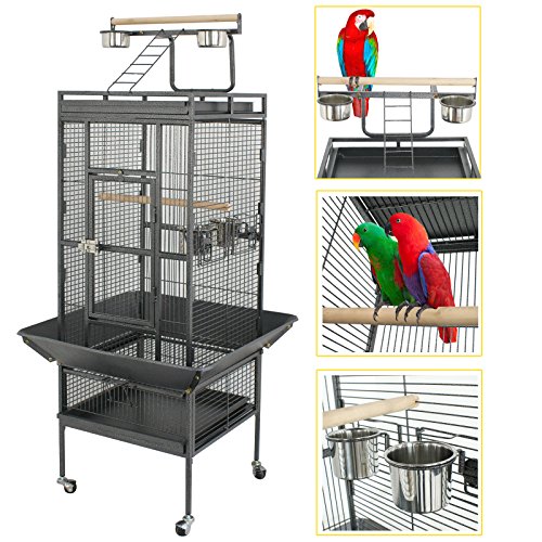 thumbnail image 2 of Large Parrot Cage Large Parrot Bird Cage SUPER DEAL PRO 61-inch 2in1 Large Bird Cage With Rolling Stand Playtop Parrot Chinchilla Finch Cage Macaw Conure Cockatiel Cockatoo Pet House Wrought Iron Birdcage 2 of 12