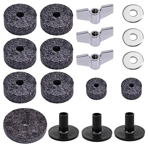 Cettkowns 18-Pack Cymbal Replacement Accessories Cymbal Felts Hi-Hat Clutch Felt Cymbal Sleeves Felt Hi Hat Cup with Base Wing Nuts and Cymbal Washer for Drum Set (Gray)