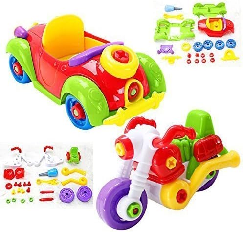 Take-A-Part Toys Assemble Car and Motorcycle 2 Sets Construction Educational Toy for Kids 3 4 5 Years Old
