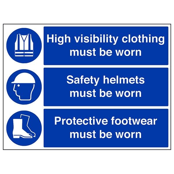 V Safety Mandatory Ppe - Safety Helmets, High Vis Clothing, Footwear - 400 X 300MM Safety Sign With Snap Frame