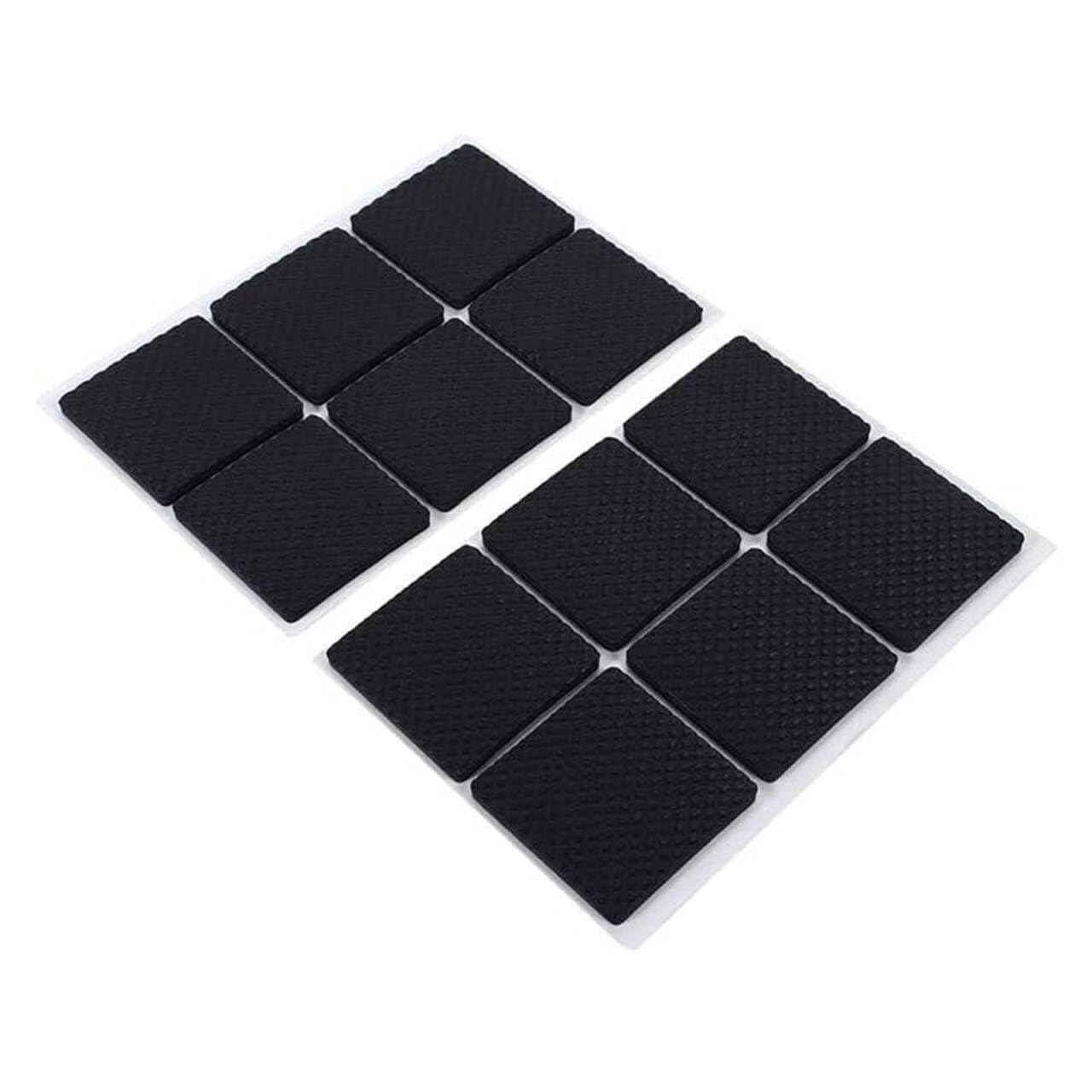 Non-Slip Rubber Furniture Pads, 12Pcs Wood Floor Protector Pad Table Chair Leg Floor Protectors Square Rubber Feet Self-adhesive Protector Set(Black)