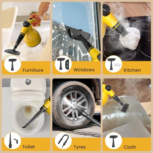 Handheld Steam Cleaner with 10 Accessories – Multi-Surface Pressurized Steamer for Home, Kitchen, Tile, Floor, Grout, Upholstery, Couch & Car Cleaning – Chemical-Free Steam Disinfection