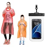 Rain Ponchos 6, 8 Pack for Adults&Child Family Combo With Cellphone Waterproof Case,Assorted Colors, Hood and Full Sleeves, One Size Fits All
