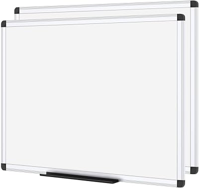 VIZ-PRO Magnetic Whiteboard 90 x 60 cm 2 Pack with Tray Silver Frame