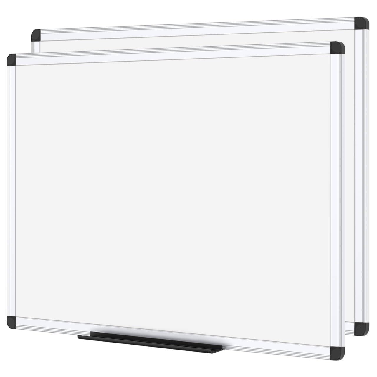 VIZ-PRO Magnetic Whiteboard 90 x 60 cm, 2 Pack, Dry Erase White Board with Pen Tray, Silver Aluminium Frame, Dry Wipe Writing Board for Office, Home & School