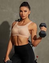 WingsLove Women's High Impact Sports Bra Full Coverage Wirefree Nude view 4