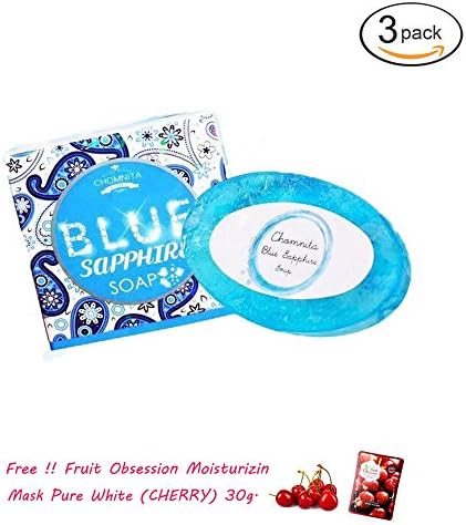 3 UNITS OF BLUE SAPPHIRE SOAP BY CHOMNITA 25G. COLLAGEN TIGHTENING ABSORB AURA BRIGHTENING WHITENING FIRMING SKIN.[Get Free Tomato Facial Mask]
