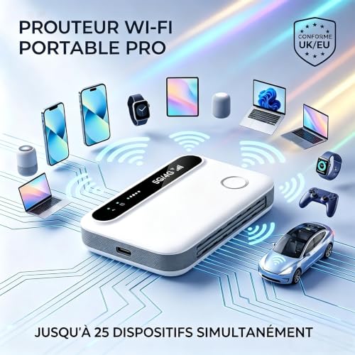Portable 5G Router WiFi 6 Unlocked 5G/4G+ Mobile Modem with SIM Slot, Up to 25 Connected Devices, High Speed Internet Ideal for Travel, Camping and Home Work