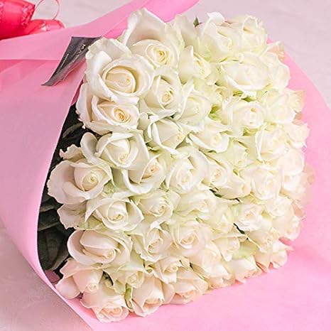 Amazon バラギフト専門店のマミーローズ 選べるバラ本数セレクト 還暦祝い 誕生日 プロポーズ 贈り物の豪華なバラの花束 生花 白 50本 花束 オンライン通販