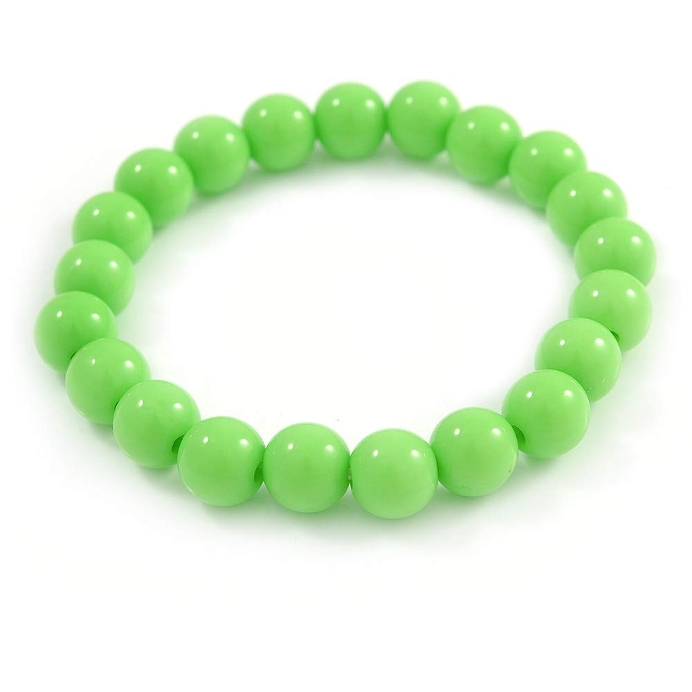 Avalaya 10mm Lime Green Acrylic Single Strand Bead Flex Bracelet - 18cm L