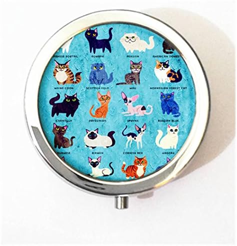 Luiy - Cat - 3 Compartments Decorative Pill Box Case for Pocket or Purse, Custom Vitamins Organizer Pillbox &amp; Tooth Fairy Box, Metal