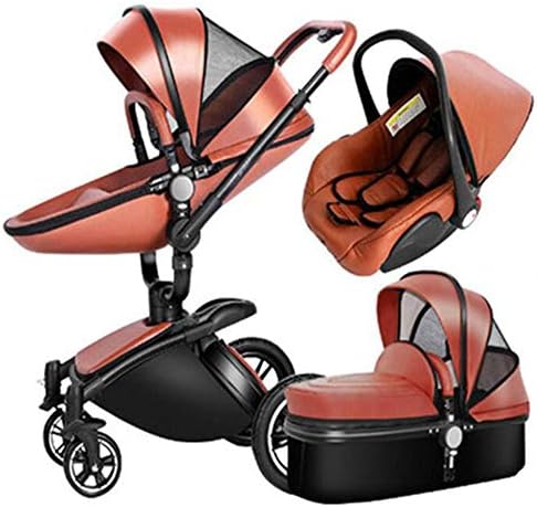 Baby Stroller Leather Two-Way High Landscape Stroller 360 Degree Turn Can Sit Reclining Collapsible Shock Absorber 3 In 1