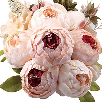 Leagel Fake Flowers Vintage Artificial Peony Silk Flowers Bouquet Wedding Home Decoration, Pack of 1 (Light Pink)