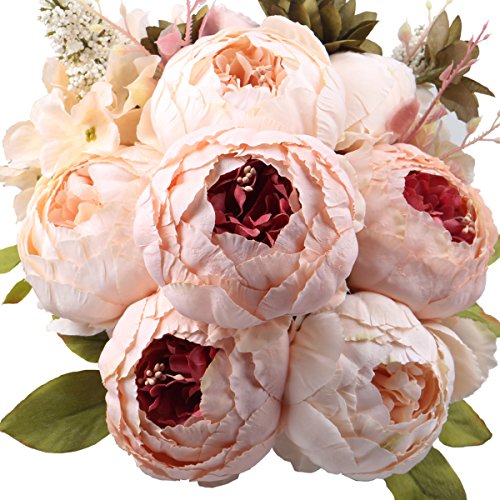 Leagel Fake Flowers Vintage Artificial Peony Silk Flowers Bouquet Wedding Home decoration, Pack of 1 (Light Pink)