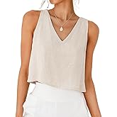 IDEALSANXUN Womens V Neck Cropped Linen Tank Tops Spring Summer Sleeveless Shirts