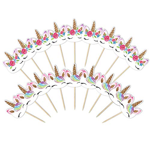 72 Pieces Unicorn Cupcake Toppers Double Sided with Two Different Styles for Birthday Baby Shower Party Decorations Supplies - Thumbnail 5