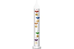 JINGYUE Glass Galileo Thermometer with 5 Multi Colored Balls from 64ºF to 80ºF 11inch Galileo Thermometer Gorgeous Gift for Family or Friends Present Home, Office Indoor and Outdoor Décor