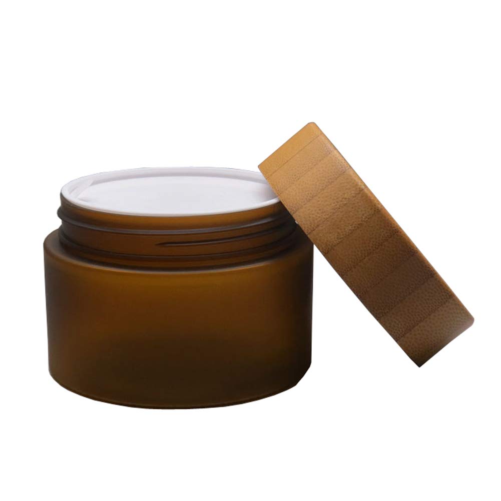 1PCS 150ml Empty Portable Amber Round Plastic Jars Cosmetic Cream Lotion Jar Pot Container with Inner Liners and Bamboo Lids for Travel Cream Premium Vials Storage