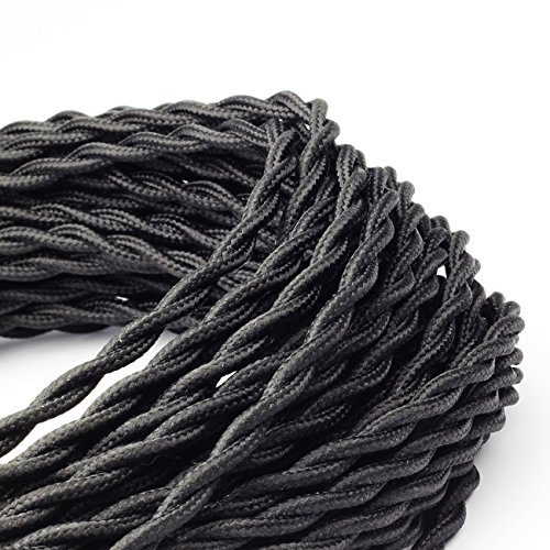 Supmart Black Twisted Cloth Covered Wire, 2Conductor 18Gauge Antique