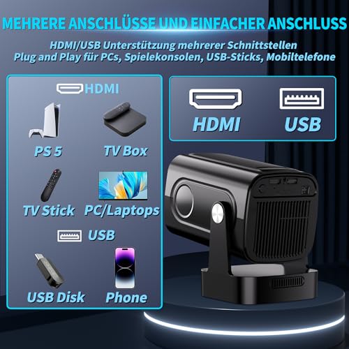 Mini Projector 4K 1080P [2026 New & Automatic Focus] Projector Portable with WiFi 6 and Bluetooth 5.4 with 270° Rotating & Automatic Keystone Correction with HDMI/TV Stick/Memory Stick/Laptop, Black