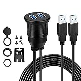 SINCODA 3FT 2 Ports Dual USB 3.0 Male to USB 3.0 Female AUX Flush Mount Car Mount Waterproof Extension Cable for Car Truck Boat Motorcycle Dashboard Panel