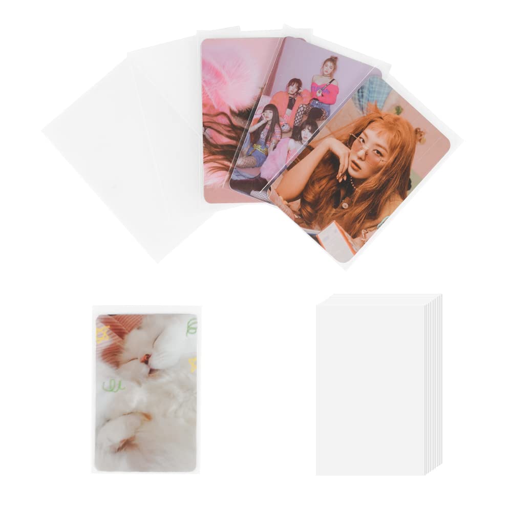 Photo 1 of Baskiss 100 Packs Photocard Sleeves, 59 x 90 mm Ultra Thickness 200 Microns CPP Clear Sleeve Idol Card Protector Holder Trading Shield Cover for 3 inch Polaroid Kpop Album Photo (Unsealable)