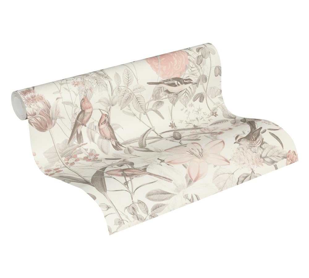Floral Wallpaper Exotic Life Non-Woven Wallpaper 10.05 m x 0.53 m Grey Pink Orange Made in Germany by Livingwalls 372762 37276-2