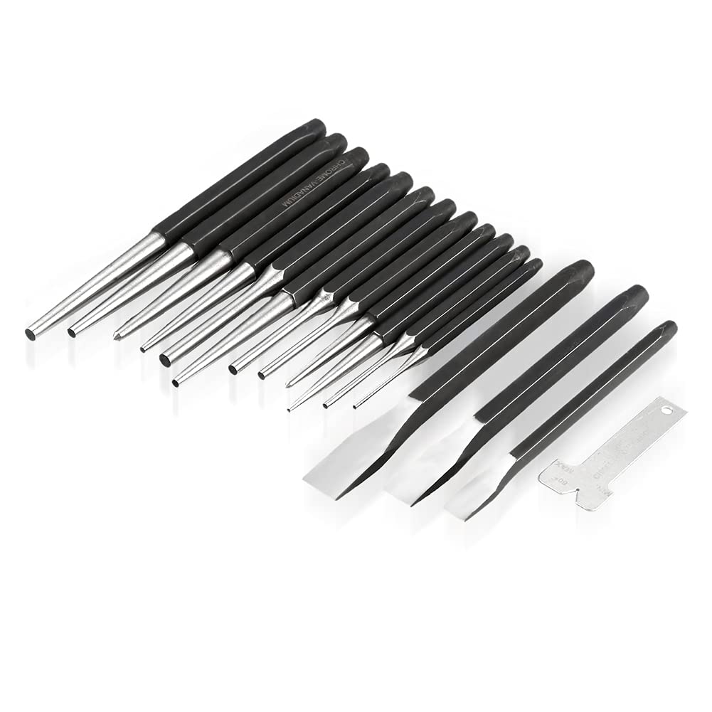 Ejoyous 16pcs Heavy Duty Steel Pin Punch and Chisel Set - Resists Mechanical Impact