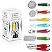 ZkitchenCo 8-Piece Kitchen Gadgets Utensils Cooking Tools, Stainless Steel Multi-Colored- Can Opener, Pizza Cutter, Bottle Opener, Ice Cream Scoop, Peeler, Grater & Strainer with Rotatable Stand