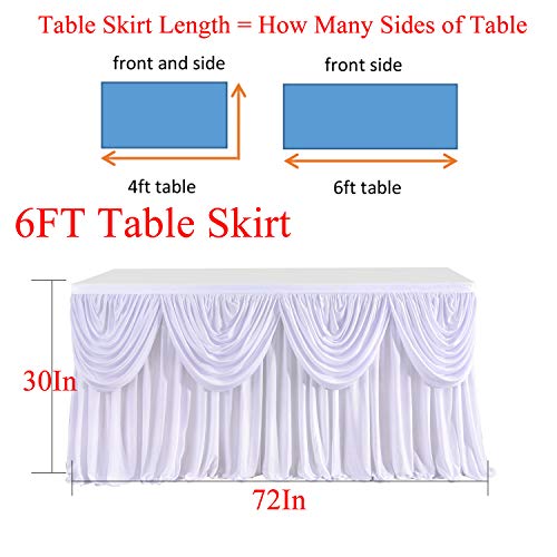 6ft White Pleated Table Skirt for Rectangle or Round Tables Tutu Wave Table Skirt for Wedding Baby Shower Birthday Party Home Table Decoration