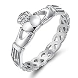SOMEN TUNGSTEN 316L Stainless Steel Women's Claddagh Irish Ring Love Heart Celtic Knot Crown Engagement Wedding Band 8