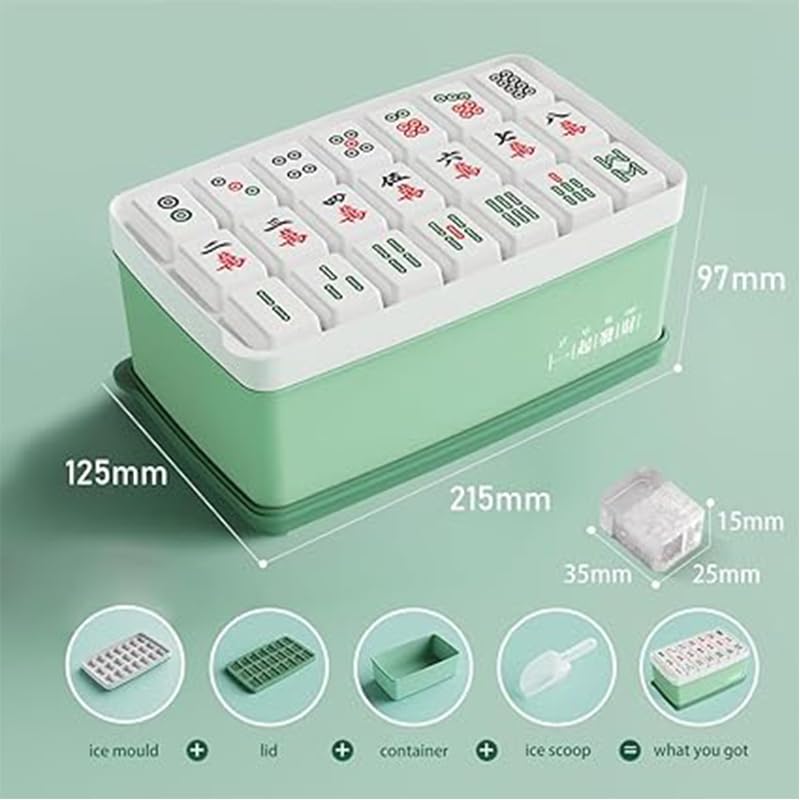 Chinese Mahjong Ice Cube Tray with Lid and Bin - Mahjong Pattern 21 Cubes, Easy-Release Ice Cube Molds with Scoop & Storage Container, Nice Kitchen Gadget for Drinks, Coffee, Cocktails