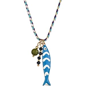 Hclian Fish Pendant Necklace for Women Boho Enamel Blue Fish Charm Strand Necklace Trendy Y2K Hawaiian Summer Beach Statement