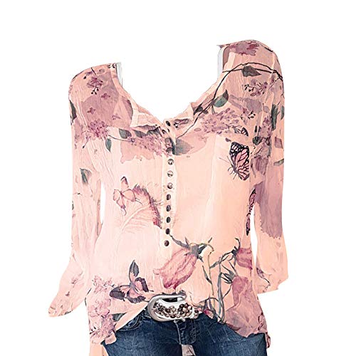 Seaintheson Sexy Women's Tops, Women Casual Chiffon Irregular Hem Top Floral Printed Button T-Shirt Blouse Tee Orange