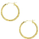 Savlano 925 Sterling Silver 2MM Diamond Cut Round Hoop Earrings- 18K Gold Plated Hoop Earrings for Women Comes in 25MM-40MM with a Gift Box-Made in Italy
