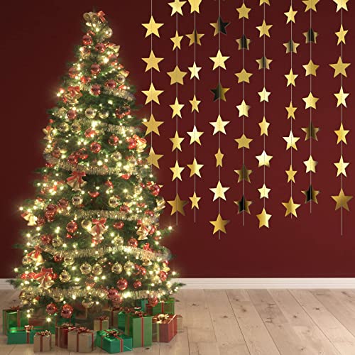 KASTWAVE Glitter Star Garland Banner Decoration, 130 Feet Bright Gold Star Hanging Bunting Banner Backdrop for Engagement Wedding Baby Shower Birthday Decor-Gold