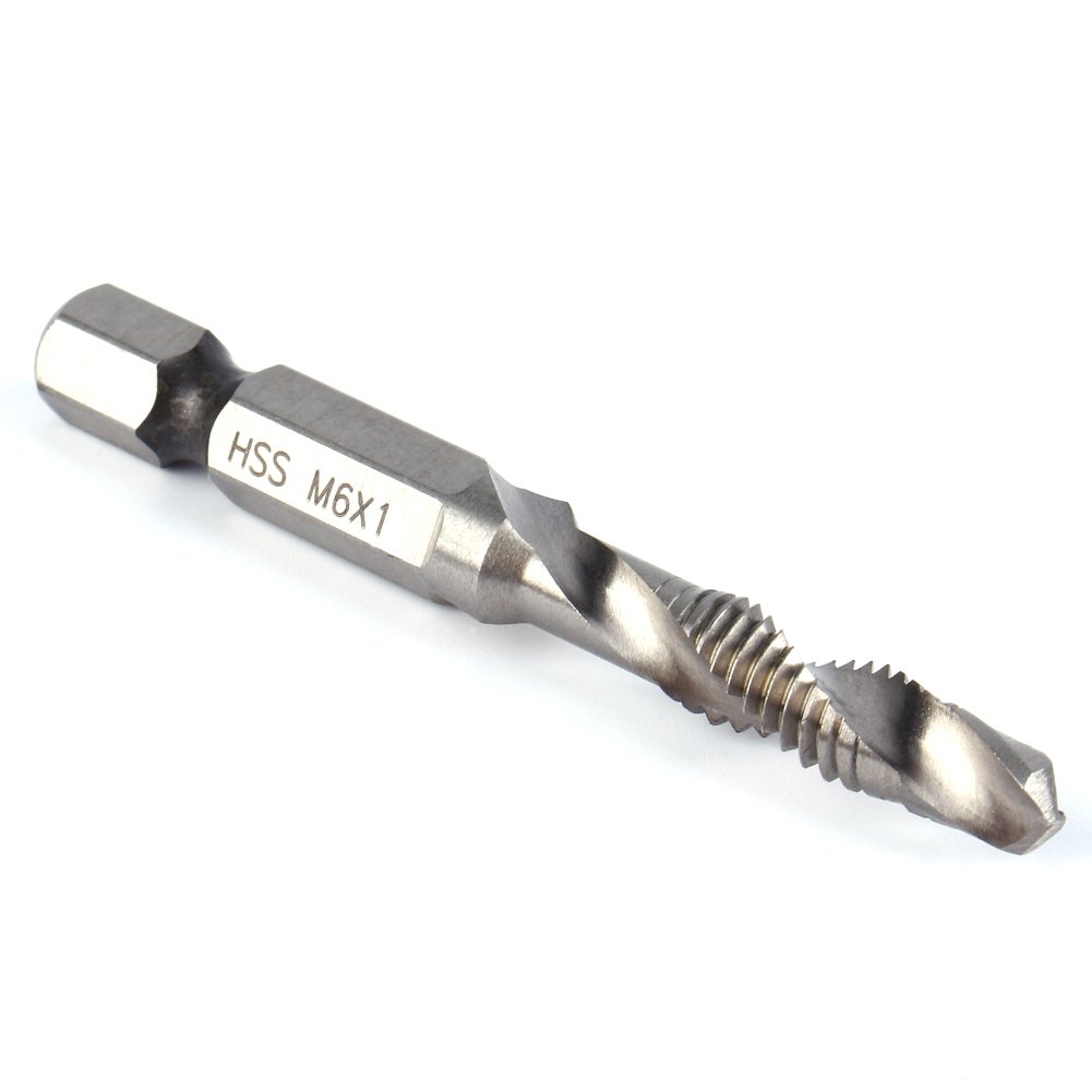 Hex Shank Drill, M6 Tap Taper Drill, Taps Drill Bits, Hexagonal Handle Compound Tap Drill Bits Suitable for Drilling, Tapping, Cutting on Soft Metal, Aluminum Plate, Iron (M6 x 1)