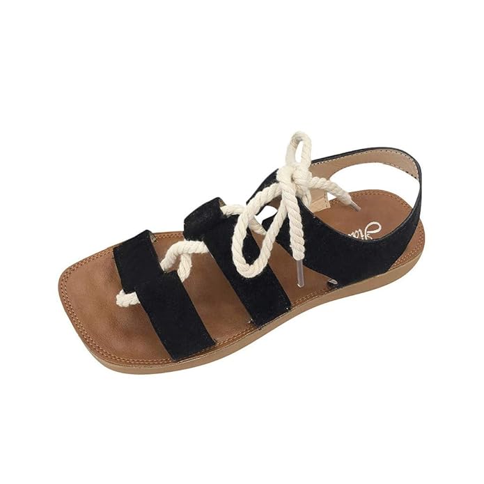 Pingtr - Damen Sandalen - Damen Mode Roma Soft Flache Sandalen Strand Student Runde Zehenschuhe