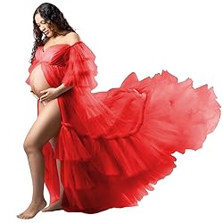 Tianzhihe Fluffy Tulle Maternity Robe for